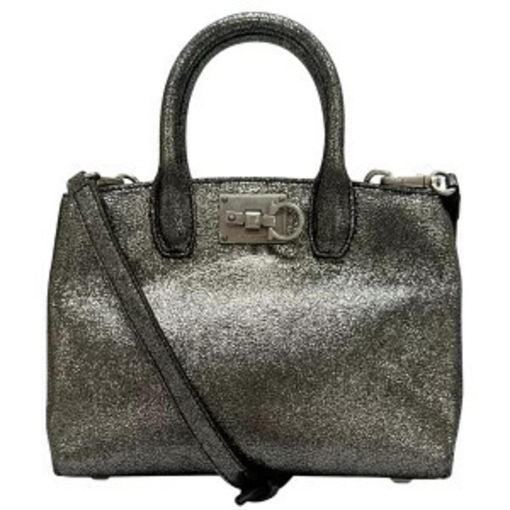 Salvatore Ferragamo Leather Gancini Shoulder Bag Silver
